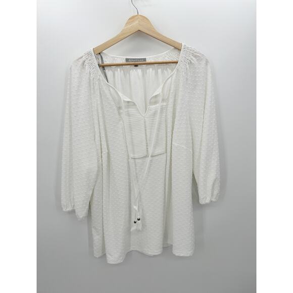 Daniel Rainn Blouse Tunic Women 2X White Swiss Dot 3/4 Sleeve Tassels Boho Top - Picture 1 of 7